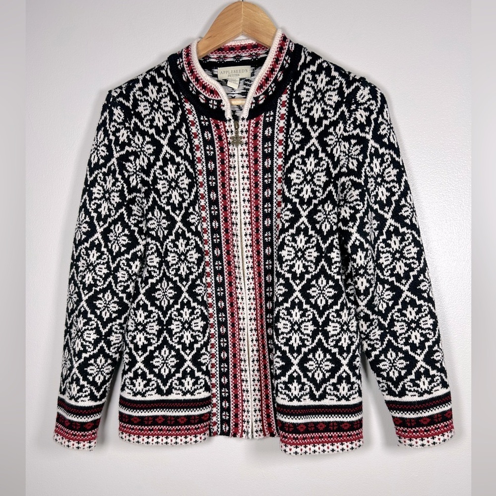 Appleseed's Black, White, and Red Nordic Cardigan